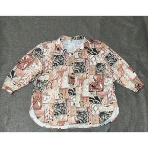 Top Notch Women's 24W Button Up Shirt Abstract Earth Tone Geometric Vintage 90s